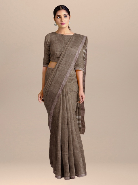 

BharatSthali Brown Solid Pure Cotton Saree