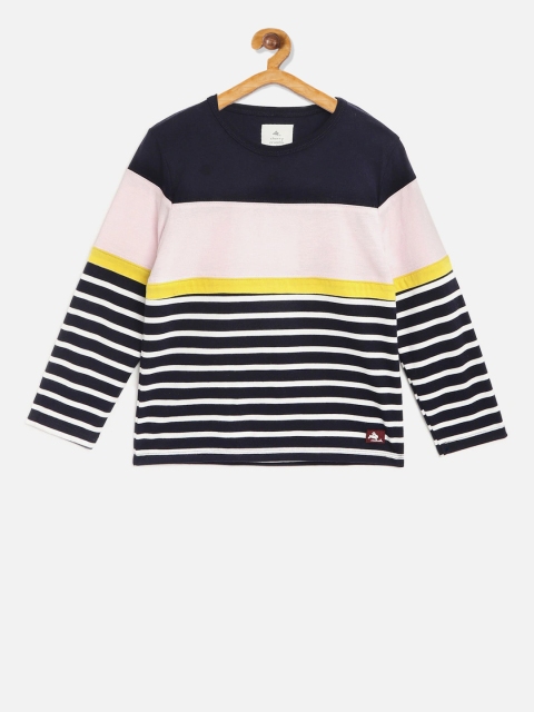Cherry Crumble Kids Navy Blue Striped Round Neck T-shirt