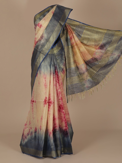

Pothys Beige & Grey Pure Linen Dyed Saree