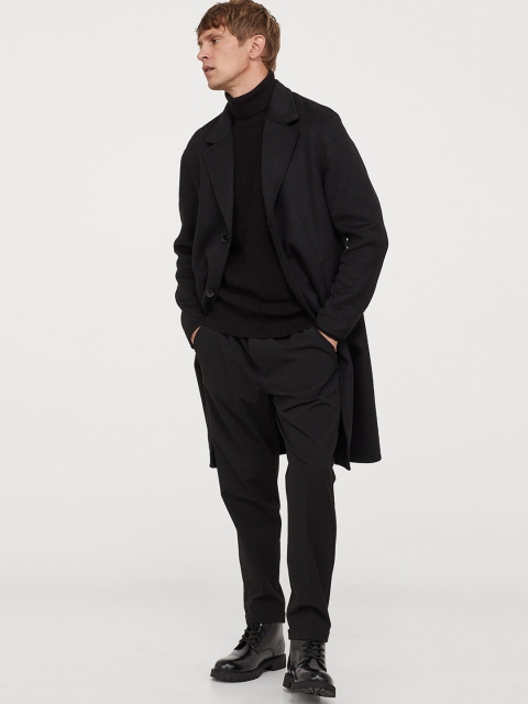 

H&M Men Black Solid Wool-Blend Coat