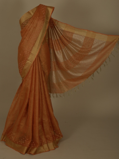 

Pothys Orange Embellished Linen Blend Saree
