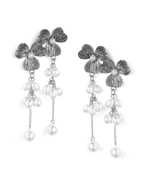 

Rubans Silver-Toned & White Heart Shaped Drop Earrings
