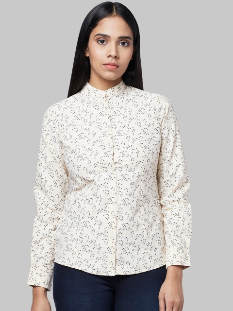 

Park Avenue Woman Women Beige & Navy Blue Regular Fit Printed Formal Shirt