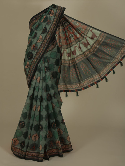 

Pothys Green Printed Cotton Blend Saree