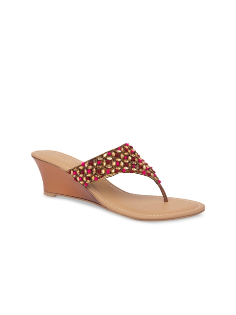 

Inc 5 Women Gold-Toned & Pink Embellished Wedges