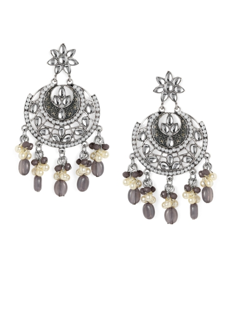

Rubans Silver-Plated & Grey Crescent Shaped Chandbalis