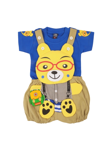 

Jaybee Infant Boys Blue & Yellow Appliqued Cotton Romper with T-shirt