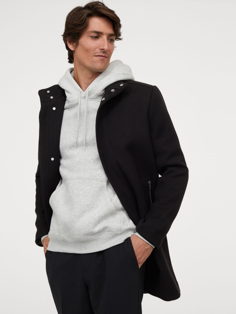 

H&M Men Black Solid Wool-Blend Coat