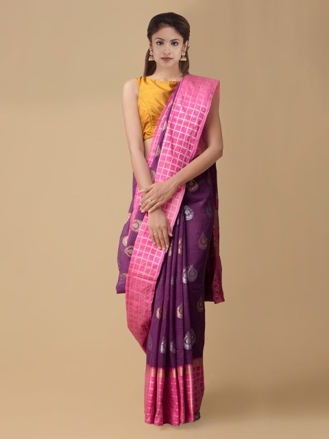 

Unnati Silks Purple & Pink Silk Cotton Woven Design Kota Handloom Saree