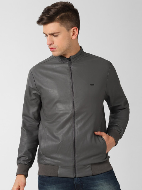 

Peter England Casuals Men Grey Solid Bomber Jacket