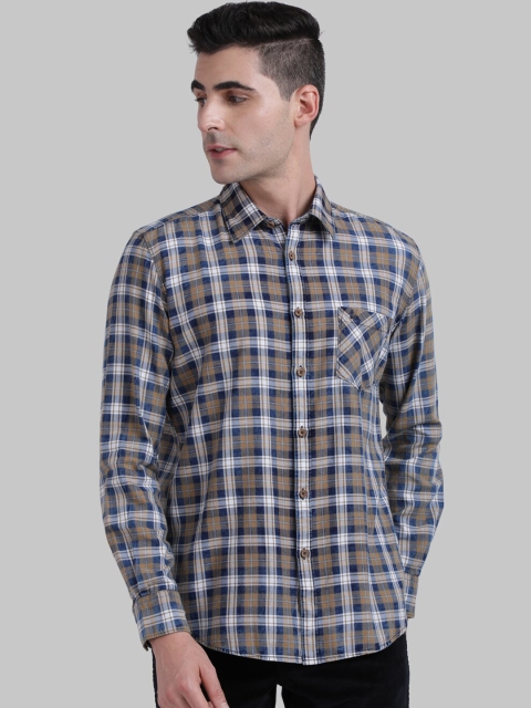 

Parx Men Brown & Navy Blue Regular Fit Checked Casual Shirt