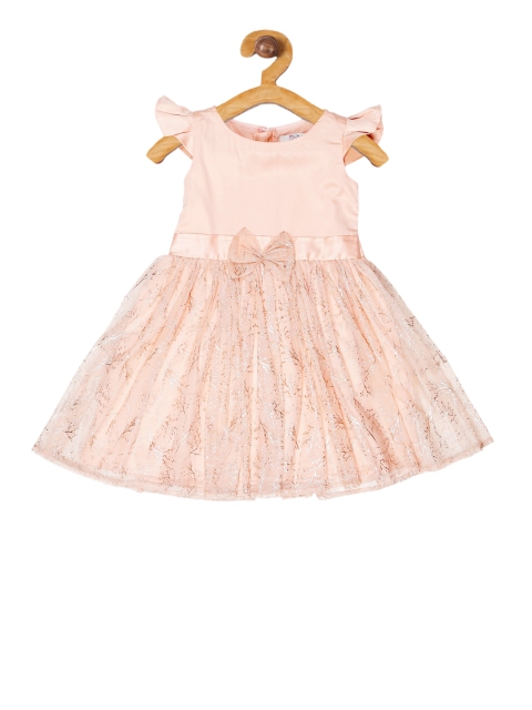 

YOUNG BIRDS Girls Peach-Coloured Self Design Fit and Flare Dress