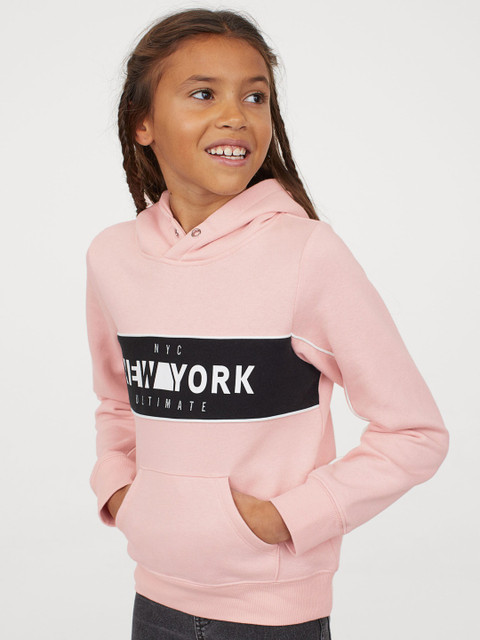 

H&M Girls Pink & Black Printed Hooded Sweatshirt