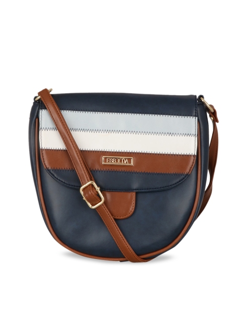 

ESBEDA Navy Blue & Brown Colourblocked Sling Bag