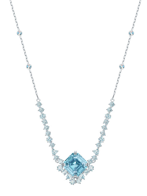 

SWAROVSKI Rhodium-Plated Sparkling Aqua Blue Crystal Studded Necklace