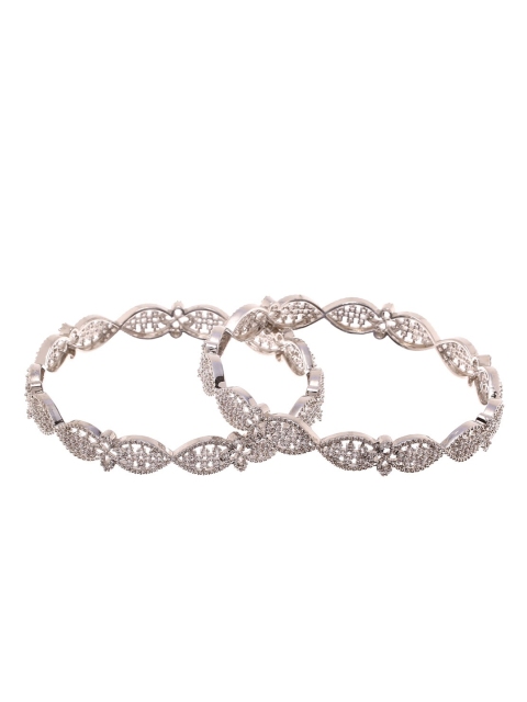 

Voylla Set Of 2 Silver-Plated Cubic Zirconia Studded Bangles