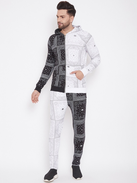 

FUGAZEE Men White & Black Ethnic Motifs Printed Slim-Fit Tracksuit