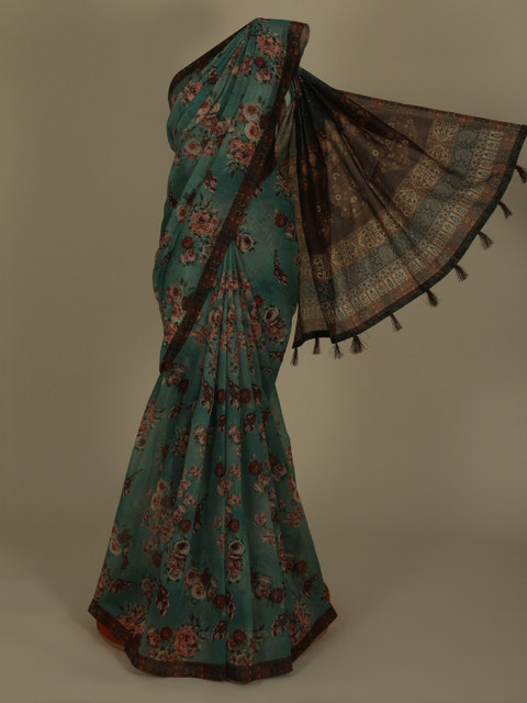 

Pothys Green & Black Cotton Blend Printed Saree