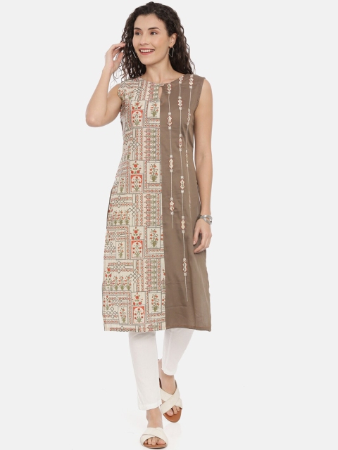 

Neerus Women Brown & Beige Printed Straight Kurta