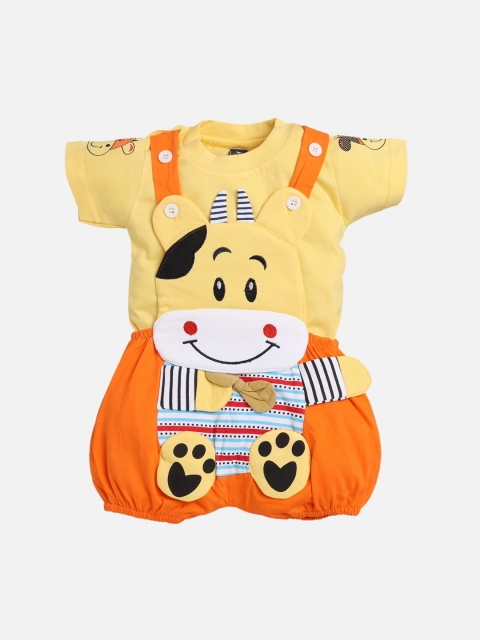 

Jaybee Boys Orange & Yellow Solid T-shirt With Dungarees