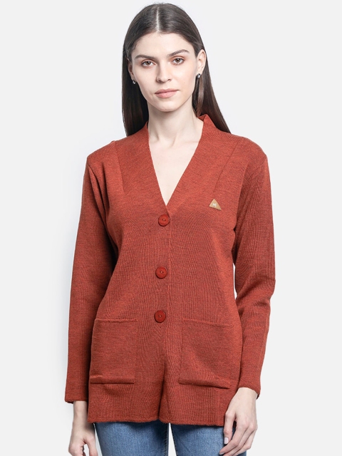 

Monte Carlo Women Rust Red Solid Cardigan Sweater