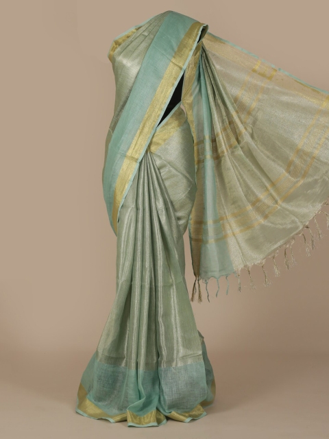 

Pothys Blue Solid Pure Linen Saree