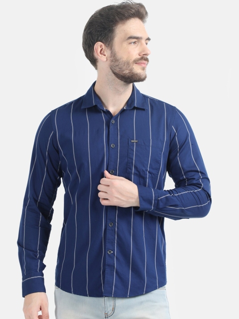 

Monte Carlo Men Navy Blue & White Regular Fit Striped Casual Shirt