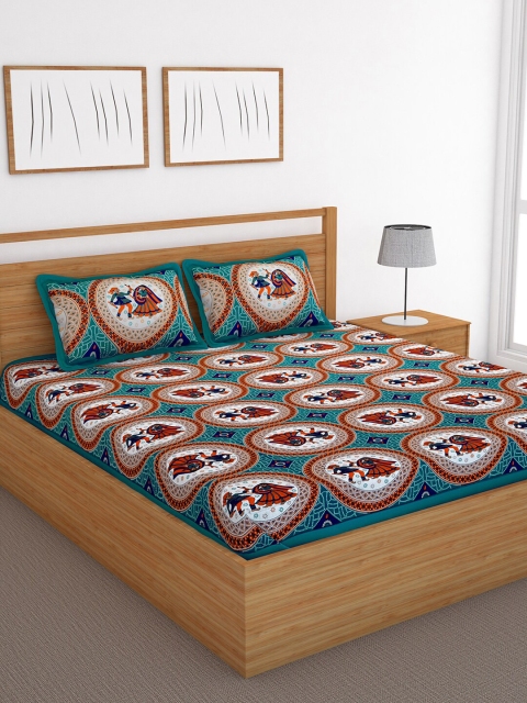 

Bedspun Blue & White Printed 120 TC Cotton Double Bedsheet With 2 Pillow Covers