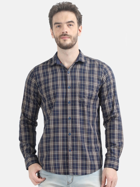 

Monte Carlo Men Navy Blue Slim Fit Checked Casual Shirt