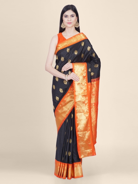 

Hastakala Black & Orange Pure Silk Woven Design Kanjeevaram Saree