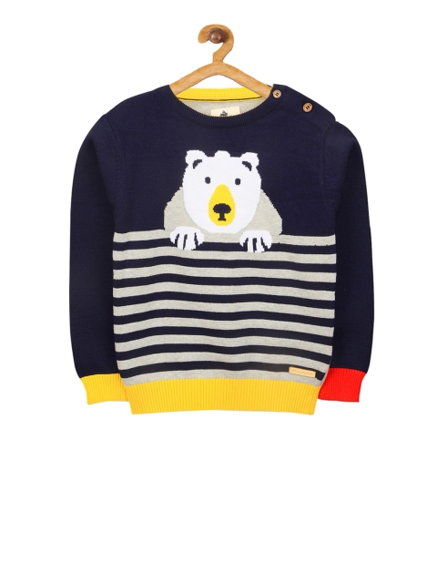 

Cherry Crumble Boys Navy Blue Bear Patterned Pullover Sweater