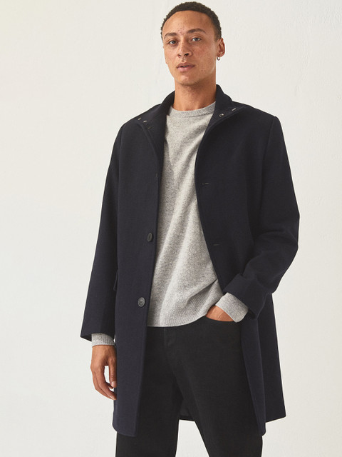 

H&M Men Blue Solid Wool-Blend Coat