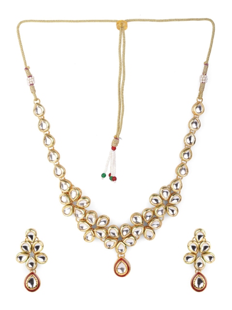

Fabstreet Gold-Plated & White Kundan Studded Flower Jewellery Set