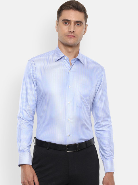 

Luxure by Louis Philippe Men Blue & White Regular Fit Striped Formal Shirt