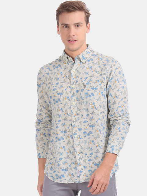 

U.S. Polo Assn. Men Grey & Blue Regular Fit Printed Casual Shirt