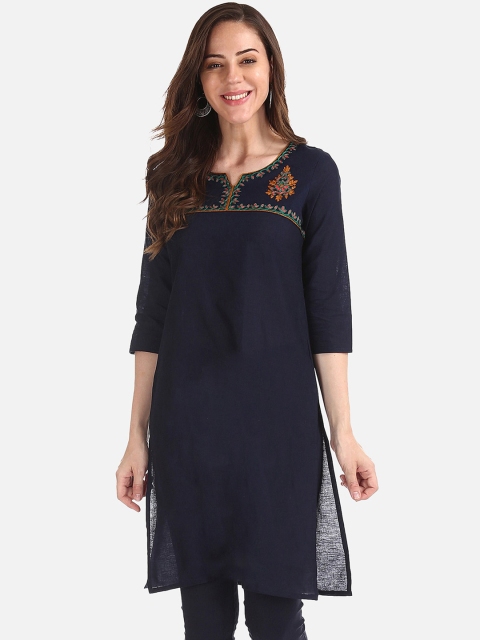 

Karigari Women Navy Blue Yoke Design A-Line Kurta