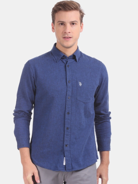 

U.S. Polo Assn. Men Blue Regular Fit Solid Casual Shirt