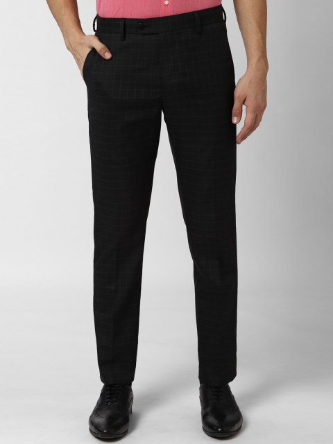 

Peter England Men Black Tapered Fit Checked Formal Trousers