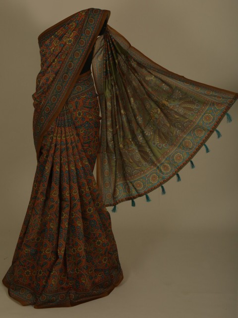 

Pothys Orange & Green Cotton Blend Printed Saree