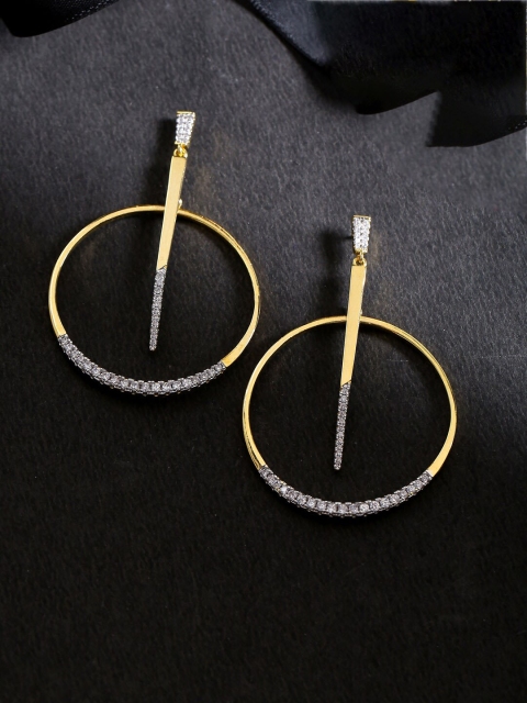 

Voylla Gold-Toned & White Circular Drop Earrings