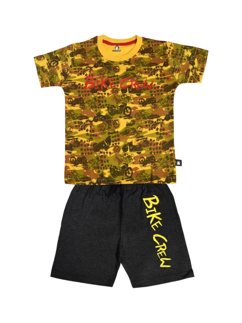 

CRAZYPENGUIN Boys Yellow & Black Printed T-shirt With Shorts