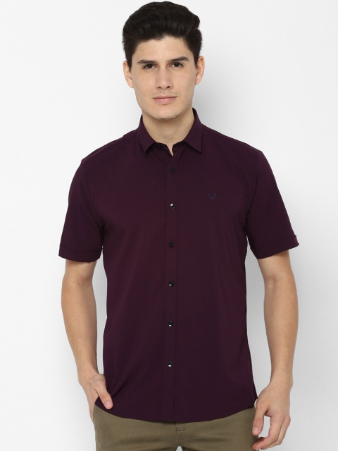 Allen Solly Men Burgundy Slim Fit Solid Casual Shirt