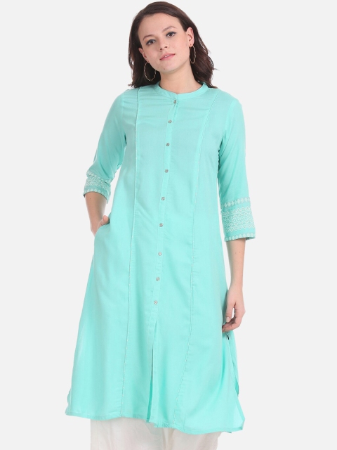 

Karigari Women Sea Green Solid A-Line Kurta