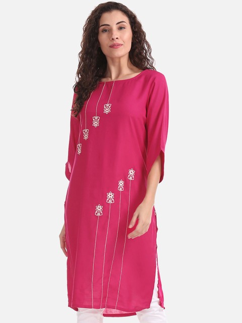 

Karigari Women Fuchsia Solid A-Line Kurta