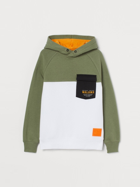 

H&M Boys White & Olive Green Colourblocked Sweatshirt