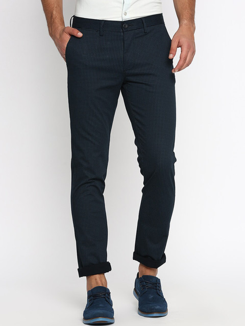 

Basics Men Navy Blue Tapered Fit Solid Regular Trousers