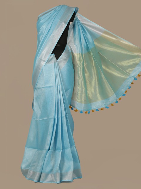

Pothys Blue & Silver-Coloured Pure Linen Woven Design Saree