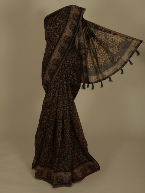 

Pothys Brown Printed Jute Silk Saree