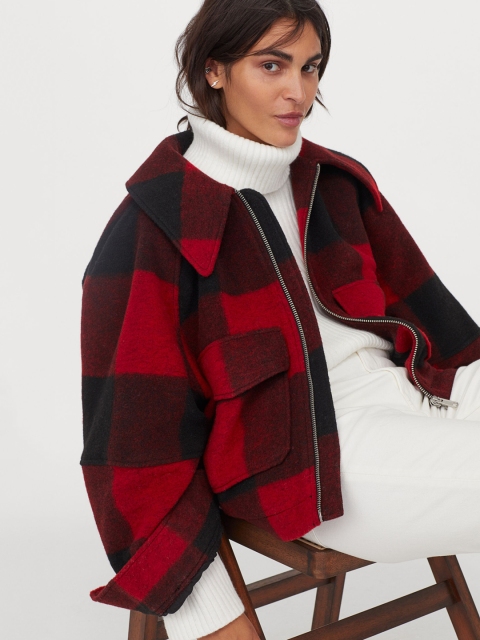 

H&M Women Red Checked Collared Sustainable Jacket