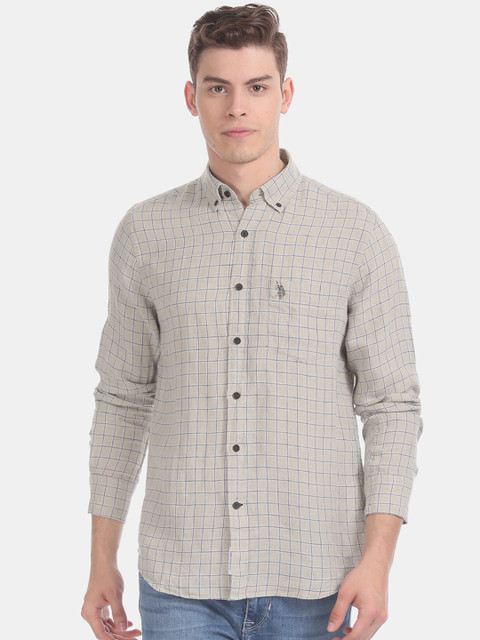 

U.S. Polo Assn. Men Taupe & Grey Regular Fit Checked Casual Shirt